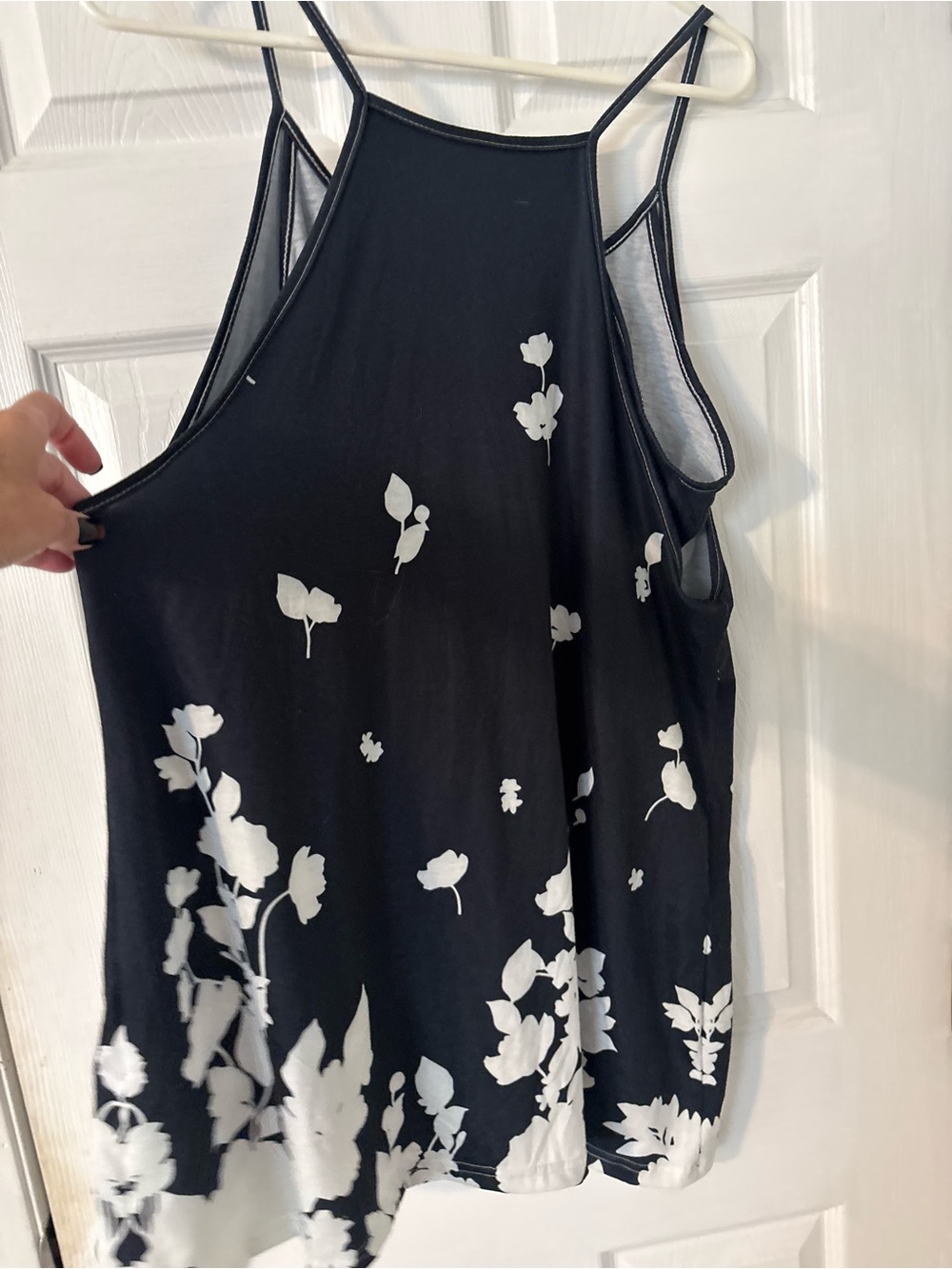 Black White Floral Swimsuit Cover Up Tunic Pockets Size Large - Picture 3 of 8